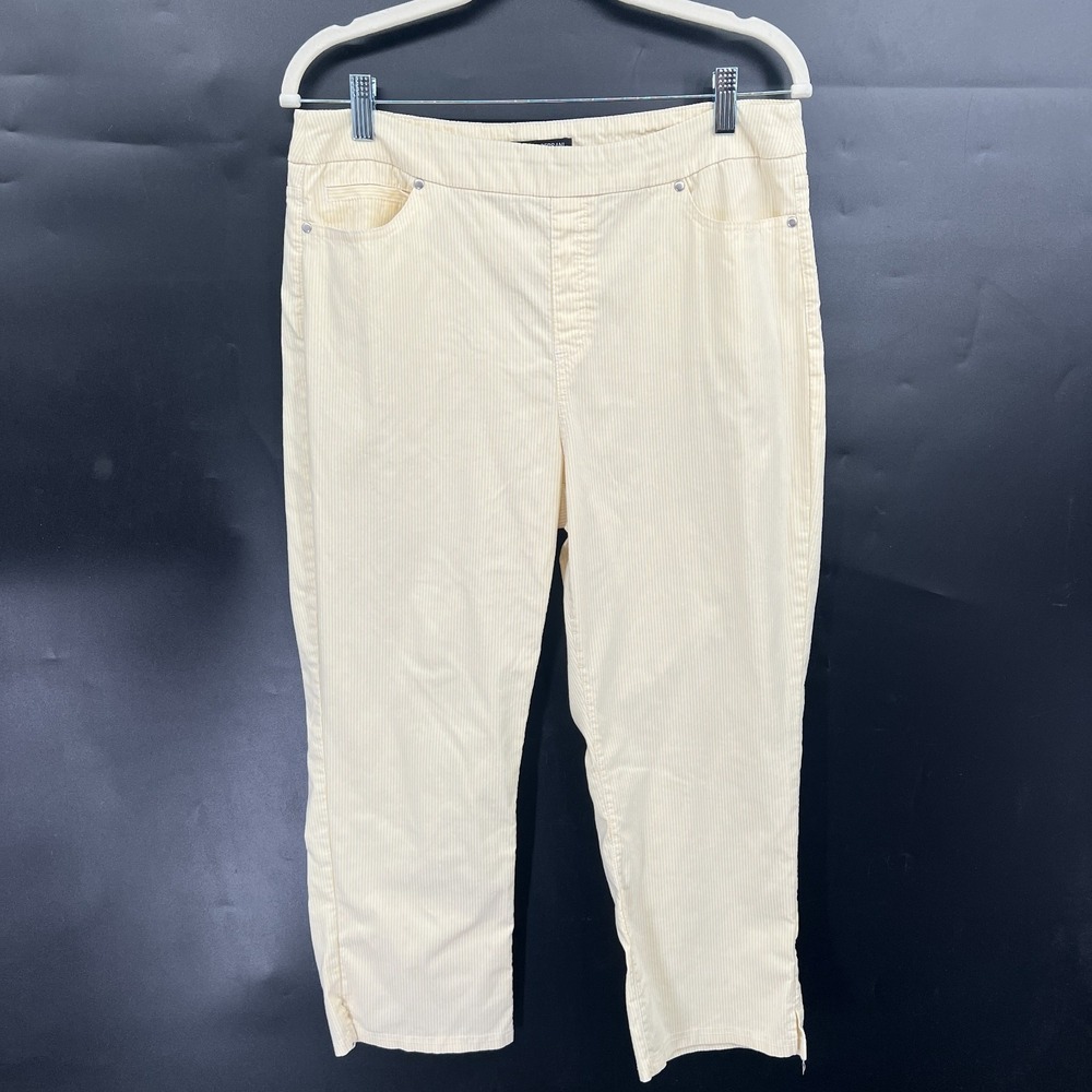 Mario Serrani butter yellow pinstripe ponte capri cropped pants coastal preppy L